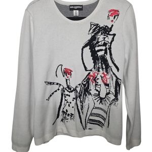 Karl Lagerfeld Artistic White Sweater with Red and Black Design
